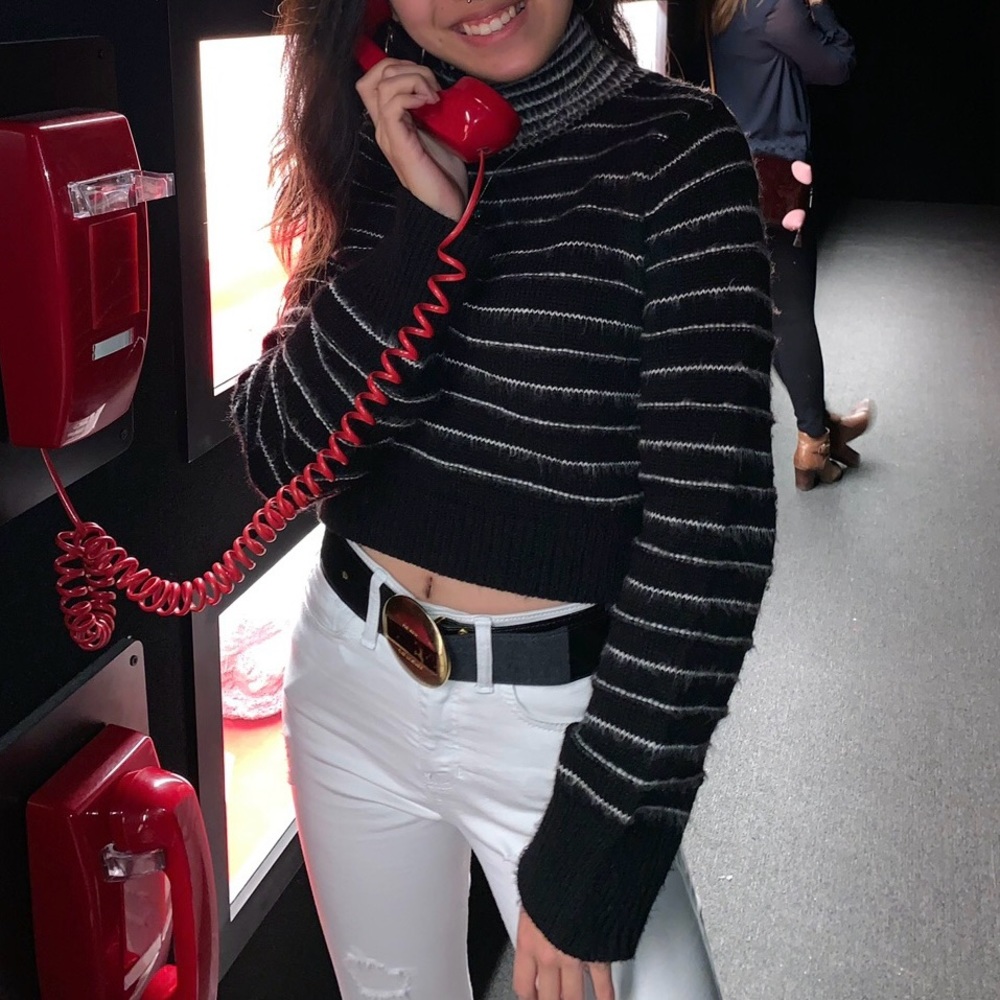 Topshop Crop Striped Turtleneck Sweater